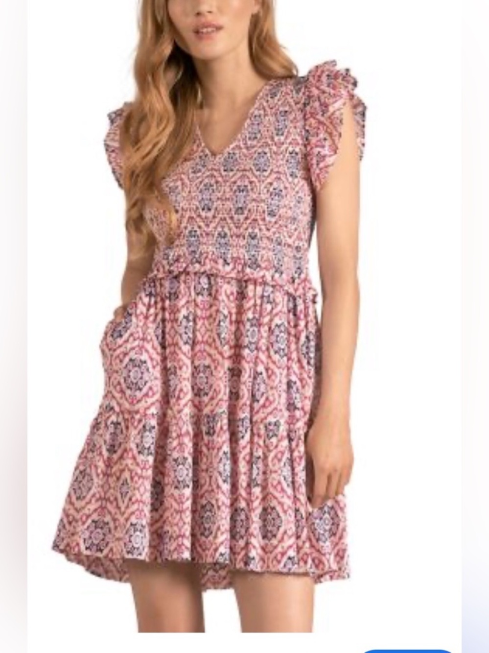 Elan Ikat Print Ruffle Sleeve Dress. Size Small